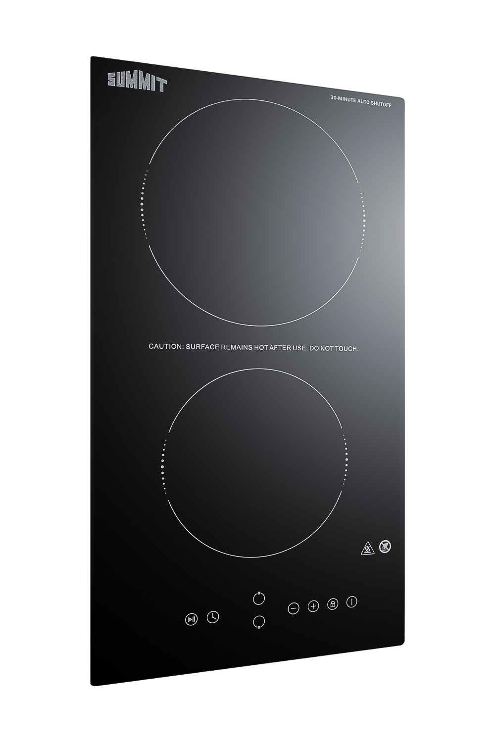 230V Safety First 2-burner cooktop in black ceramic glass with digital touch controls and 30-minute auto shutoff feature, 3000W; NOTE: Image may vary from product